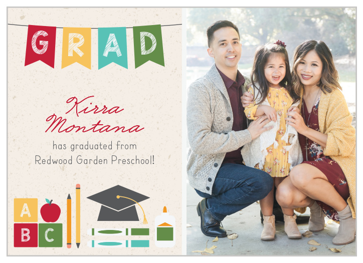 Your little one is graduating!  Let everyone in on the big news with the Preschool Banner Graduation Announcements!