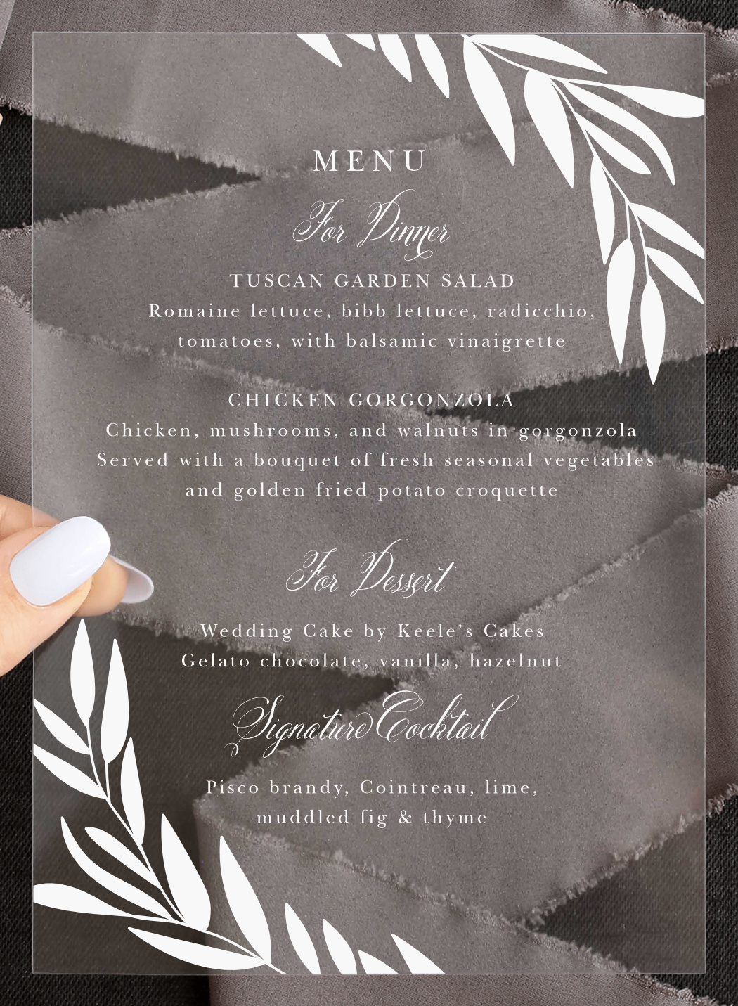 Greenery Leaves Clear Wedding Menus