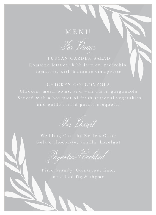 Greenery Leaves Clear Wedding Menus