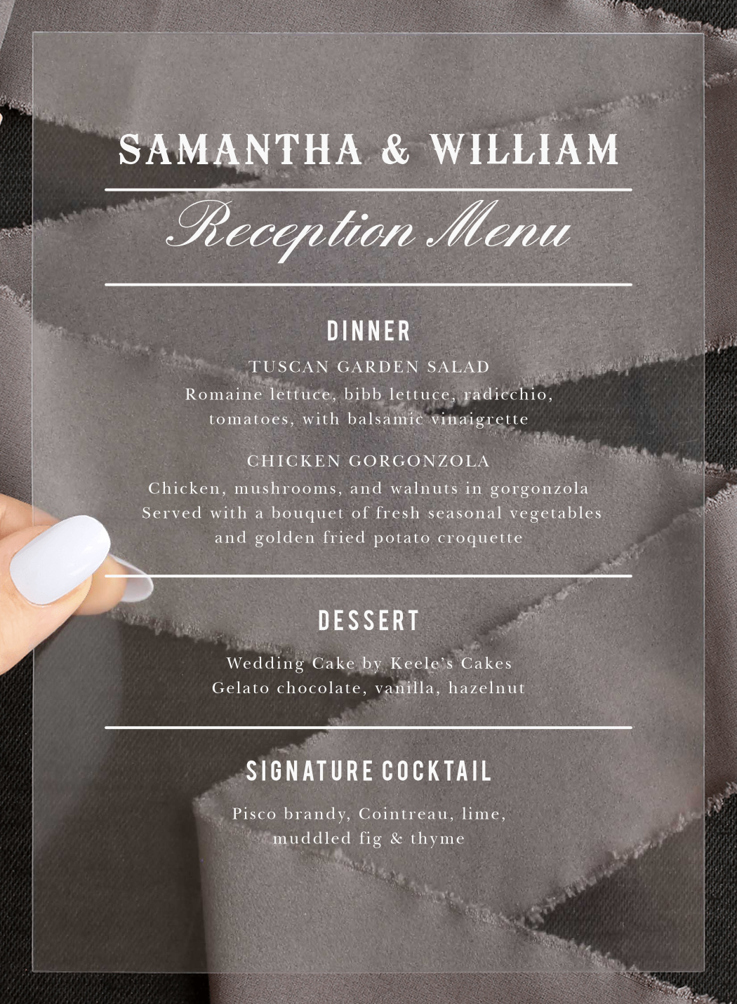 Country Bash Clear Wedding Menus