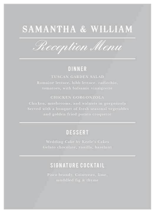 Country Bash Clear Wedding Menus