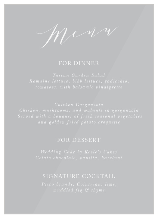 Modern Calligraphy Clear Wedding Menus