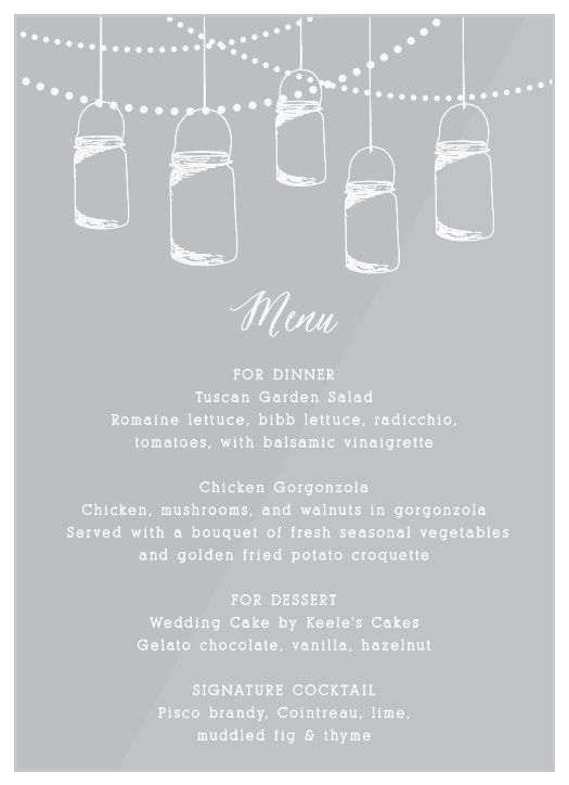 Lantern Lights Clear Wedding Menus