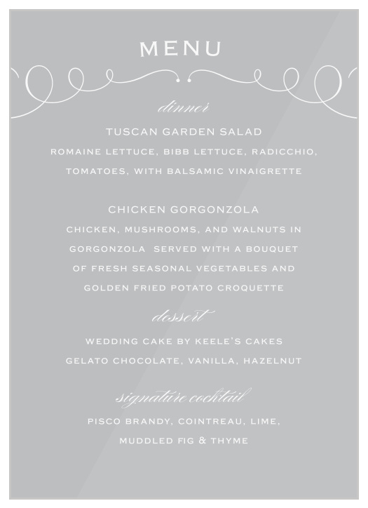 Swirl Frame Clear Wedding Menus