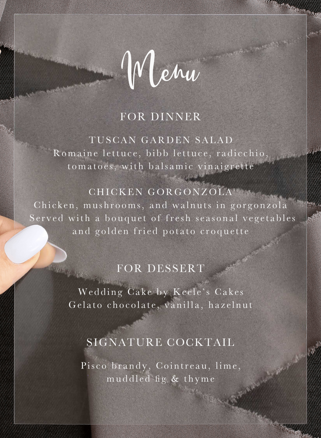 Casual Script Clear Wedding Menus