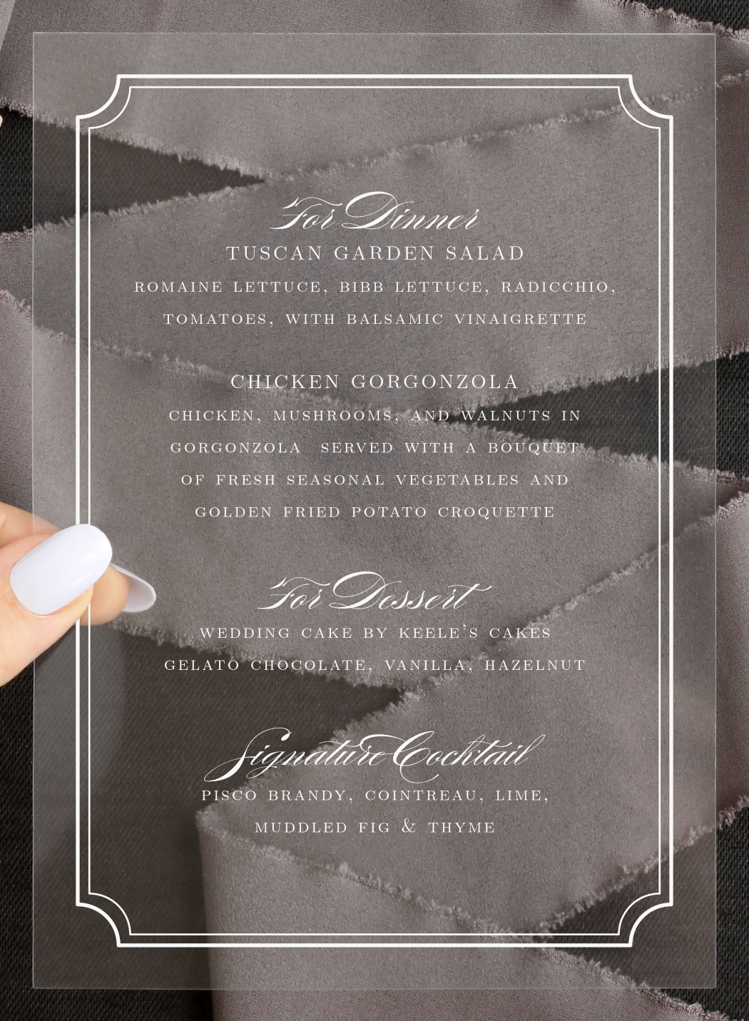 Simple Frame Clear Wedding Menus