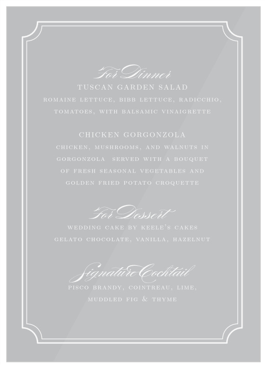 Simple Frame Clear Wedding Menus