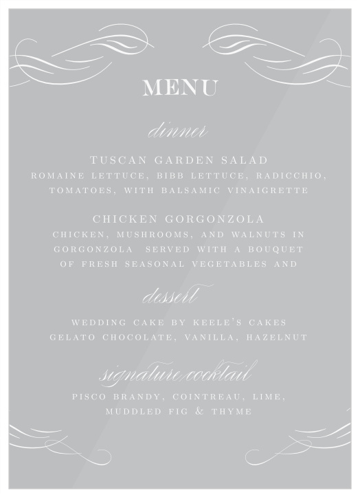 Scrolled Frame Clear Wedding Menus