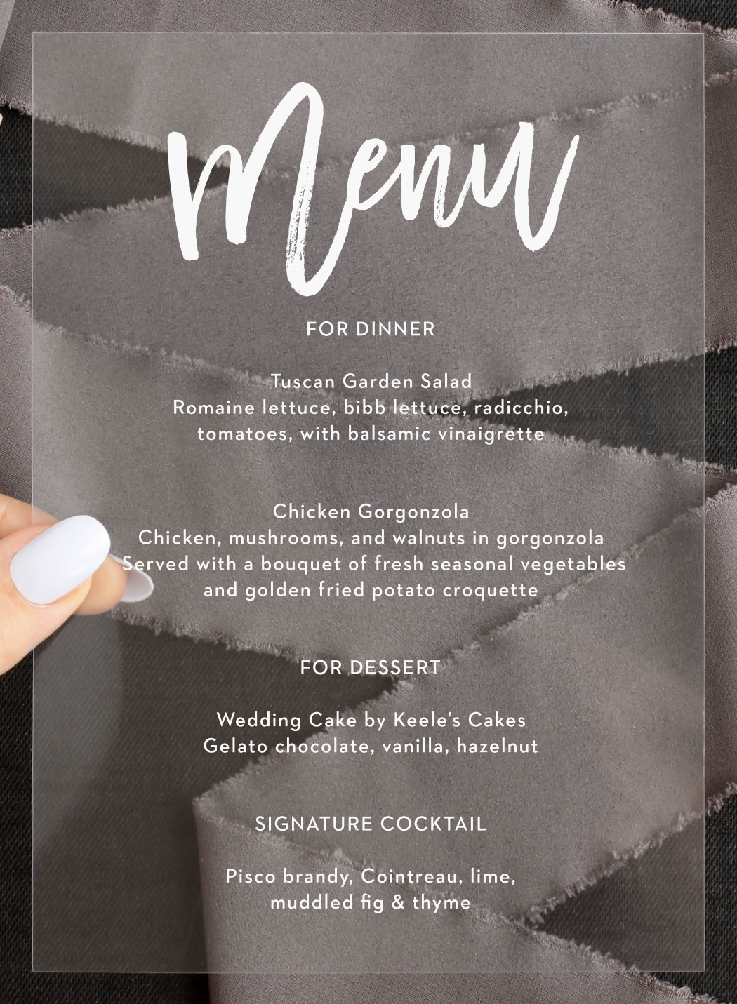 Marker Script Clear Wedding Menus