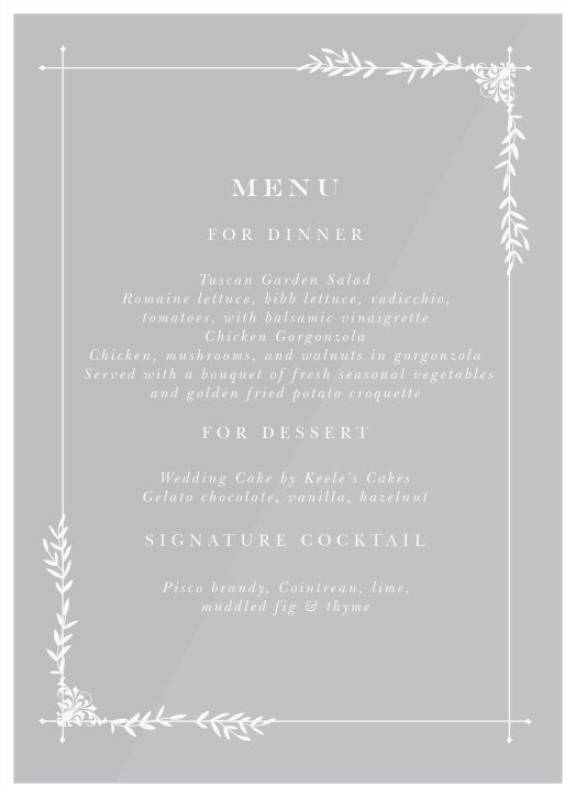 Accent your dinner tables with our stunning Garden Frame Clear Wedding Menus.
