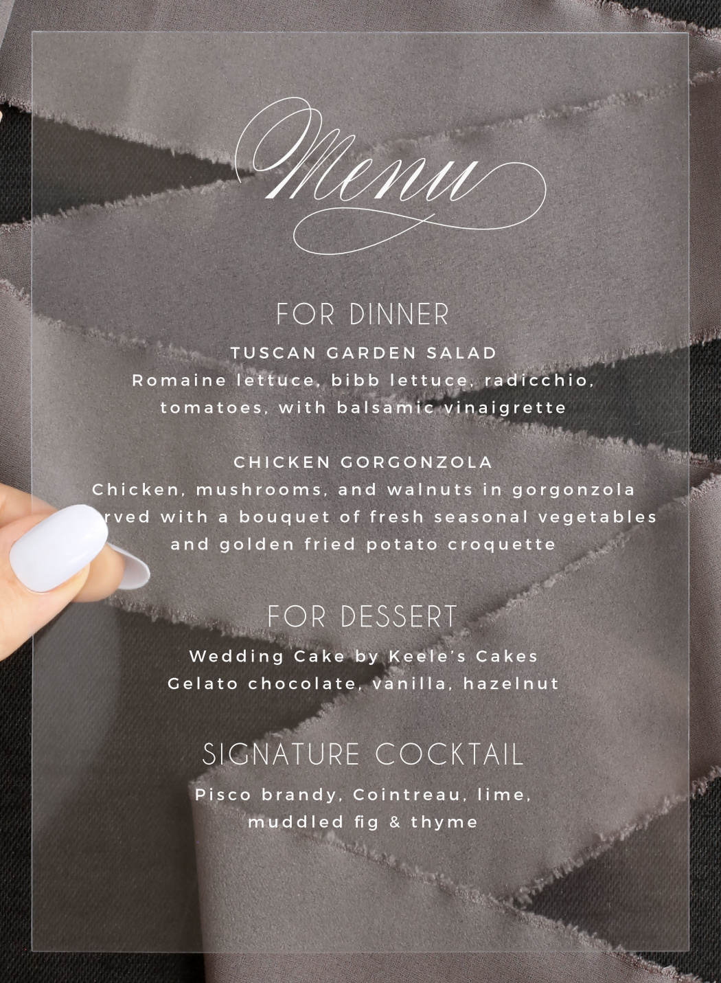 Deco Typography Clear Wedding Menus