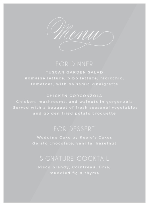 Deco Typography Clear Wedding Menus