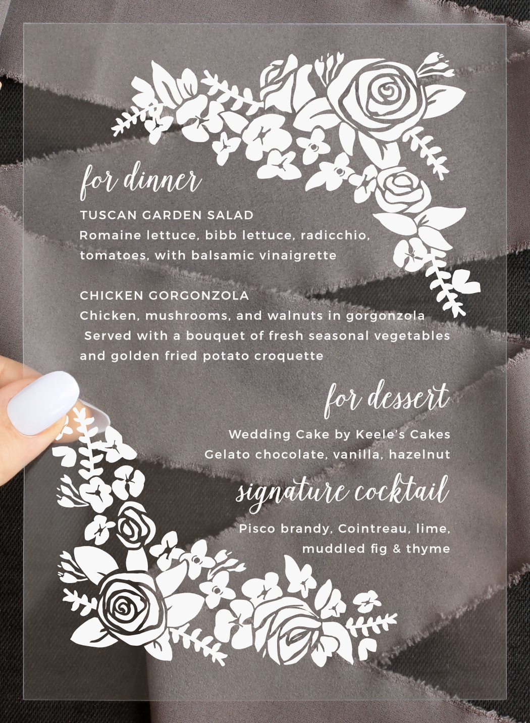 Botanical Corners Clear Wedding Menus