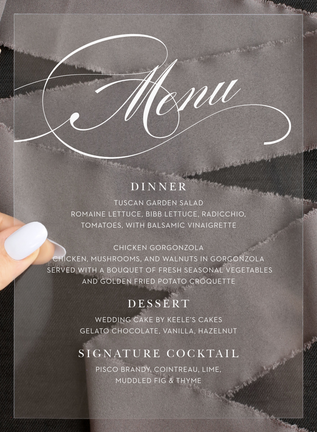 Simplicity Swirls Clear Wedding Menus