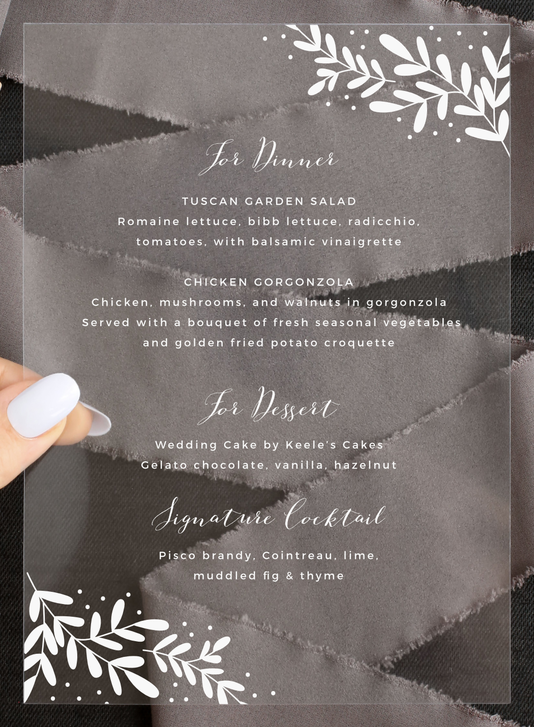 Garden Leaves Clear Wedding Menus