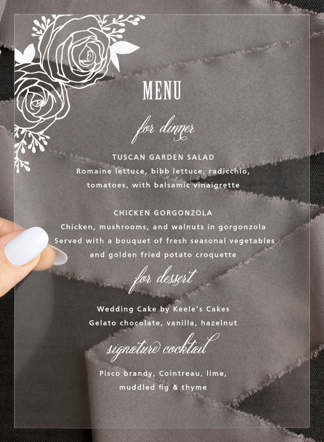 Rustic Flowers Clear Wedding Menus