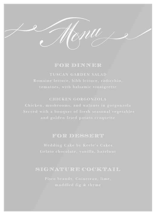 Swirling Cheri Clear Wedding Menus