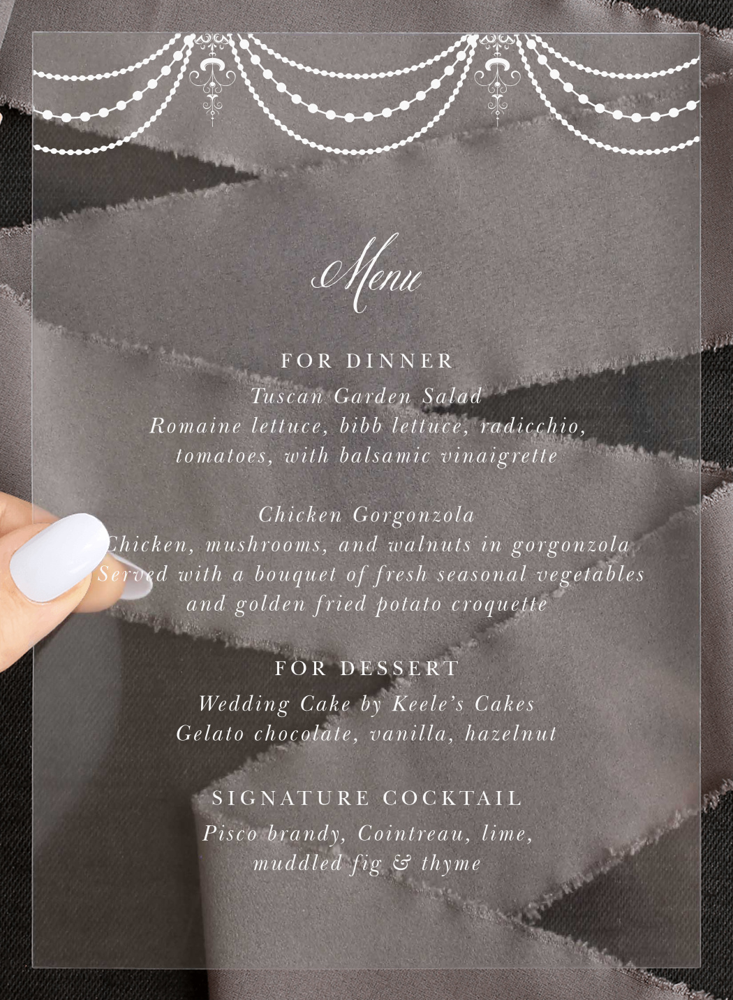 Elegant Chandelier Clear Wedding Menus