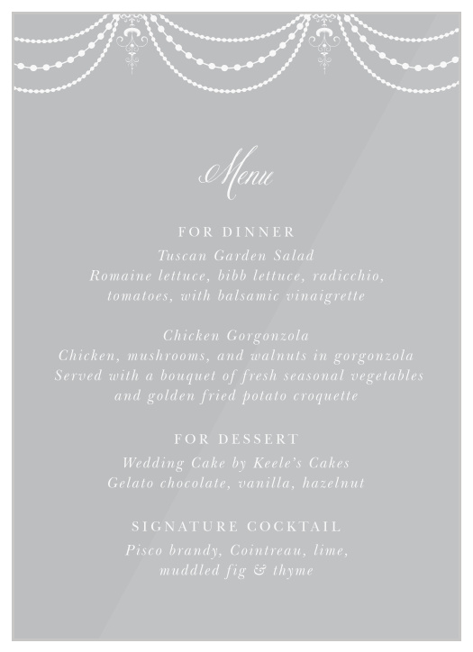 Elegant Chandelier Clear Wedding Menus