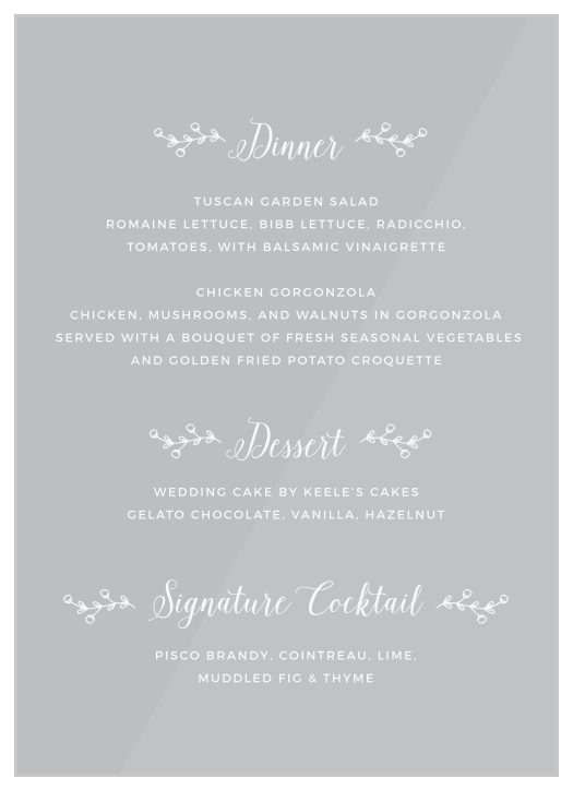 Rustic Foliage Clear Wedding Menus