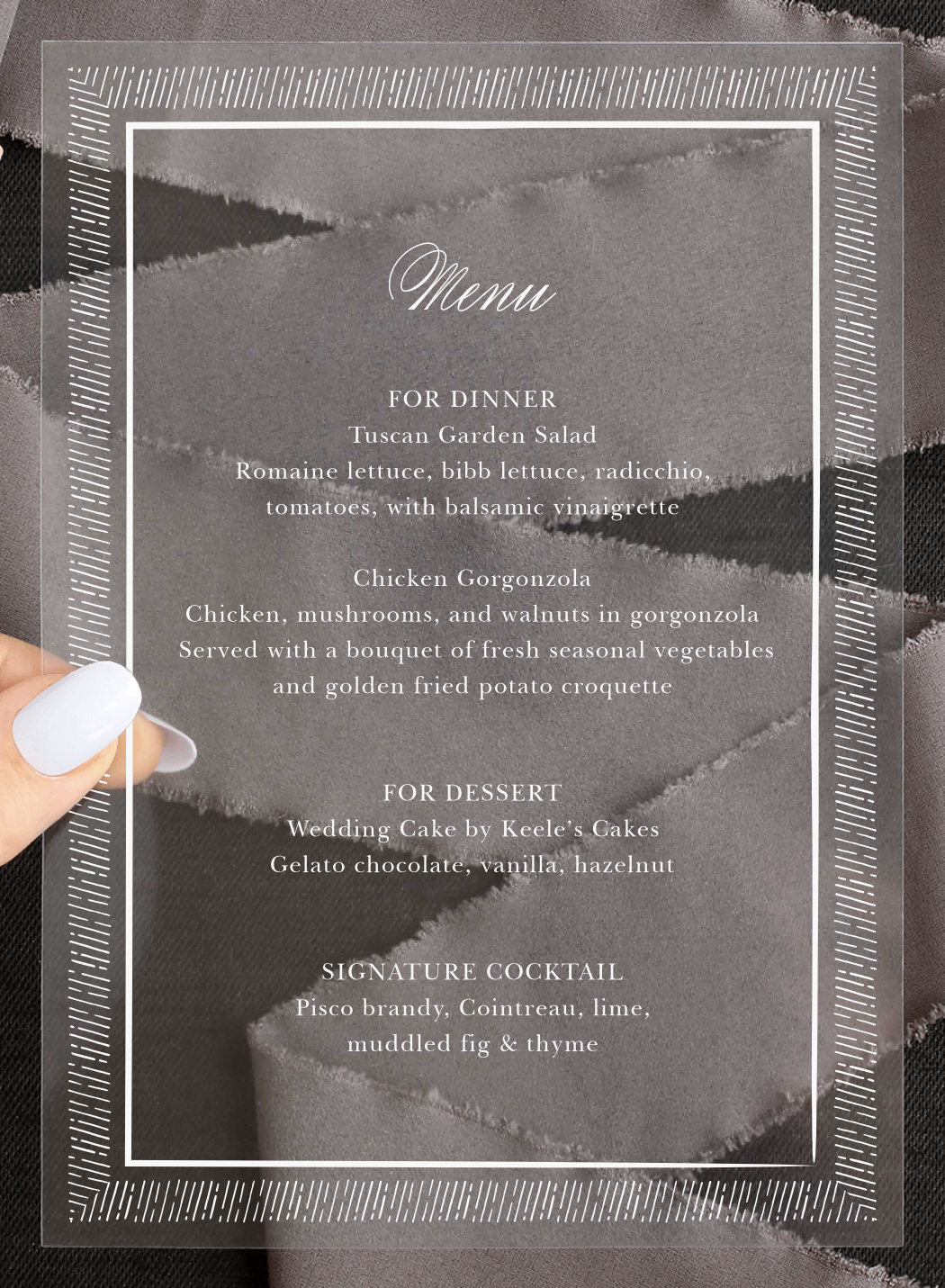 Handdrawn Frame Clear Wedding Menus