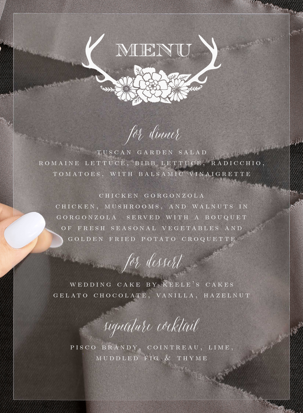 Blossoming Antlers Clear Wedding Menus