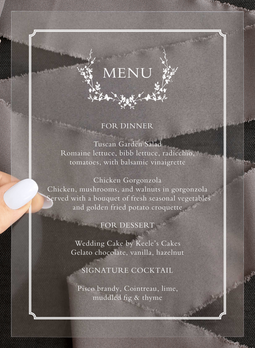 Framed Wreath Clear Wedding Menus