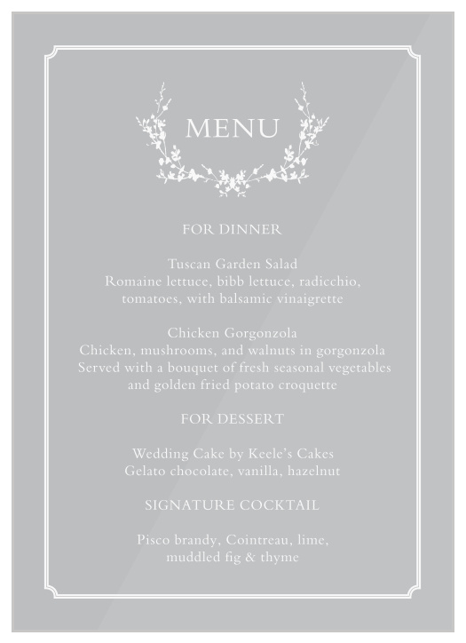 Framed Wreath Clear Wedding Menus