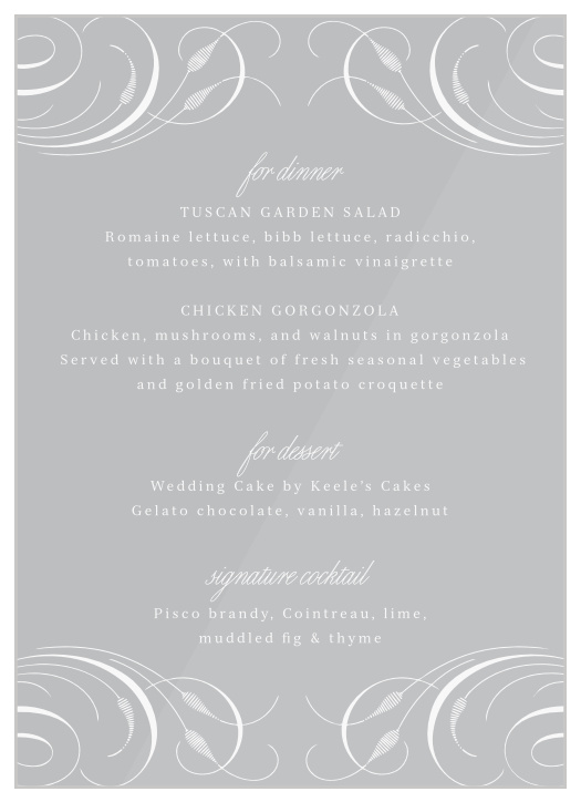 Romantic Swirls Clear Wedding Menus