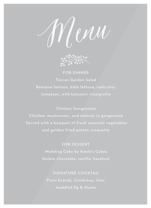 Floral Calligraphy Clear Wedding Menus