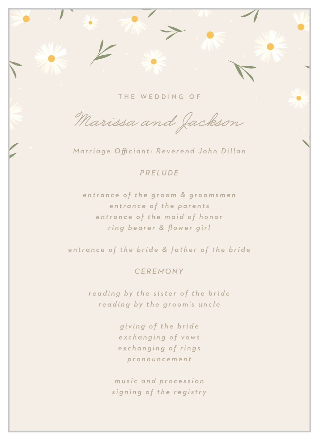 Falling Daisies Wedding Programs