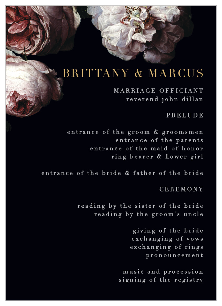 Moody Florals Wedding Programs