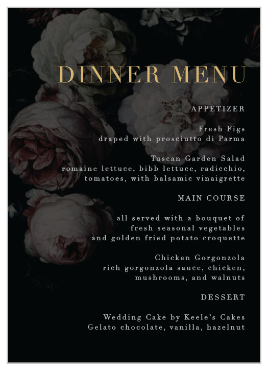 Moody Florals Wedding Menus