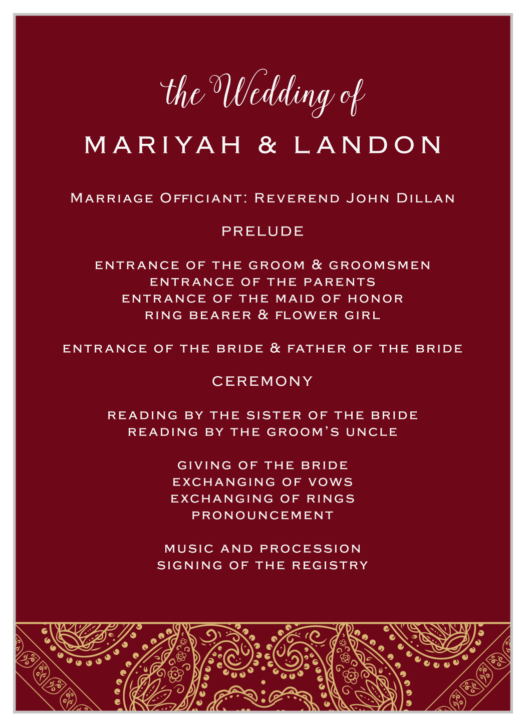 Precious Paisley Wedding Programs