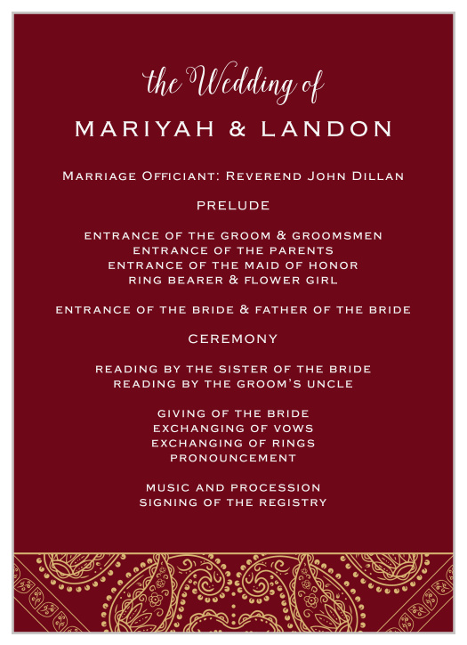 Precious Paisley Wedding Programs