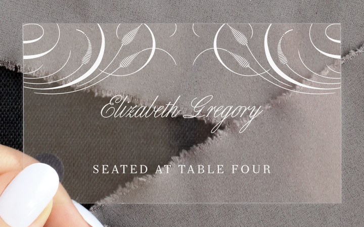 Romantic Swirls Clear Place Cards