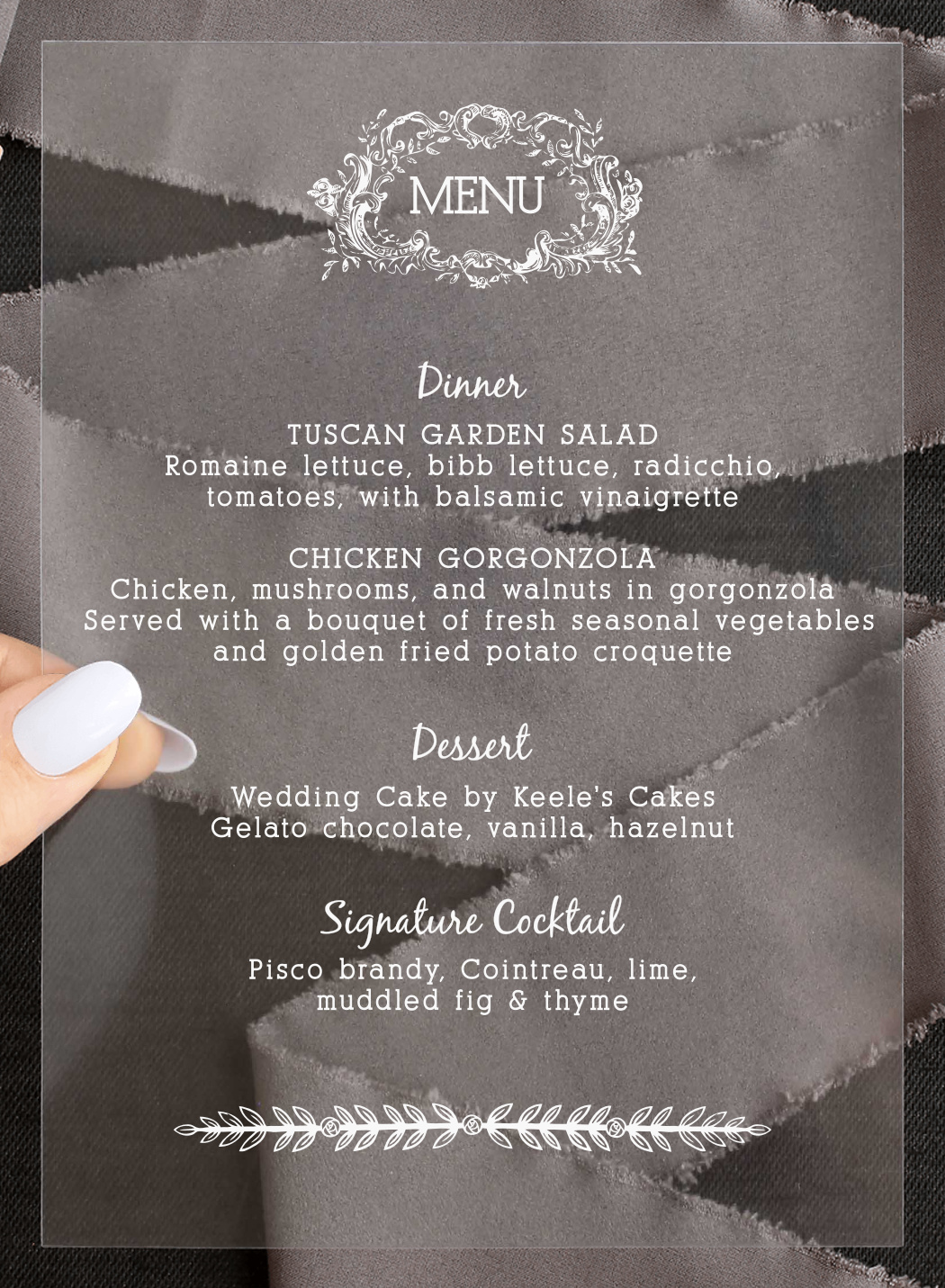 Simple Cursive Clear Wedding Menus