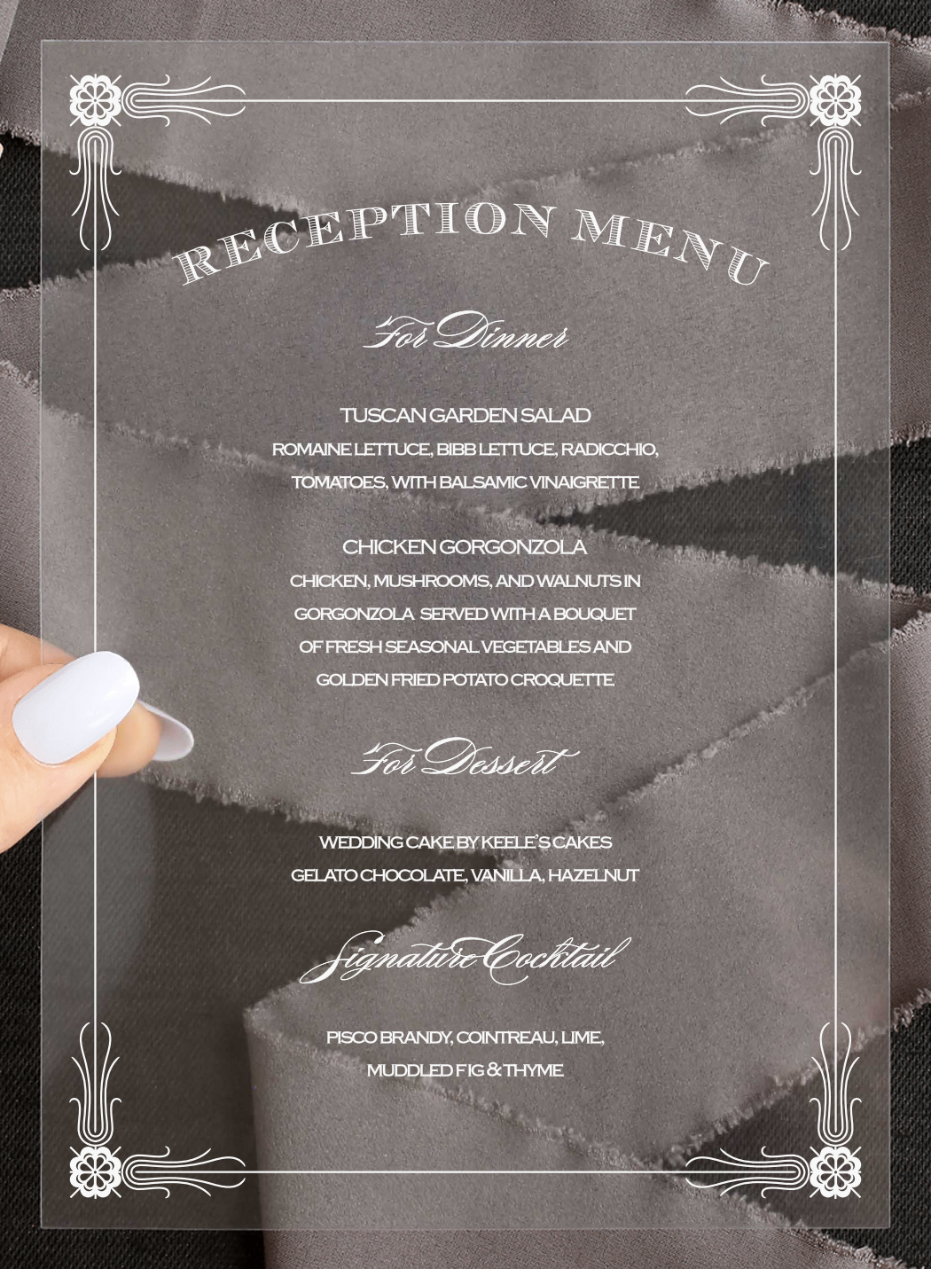 Antique Frame Clear Wedding Menus