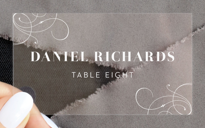 Bold Swash Clear Place Cards