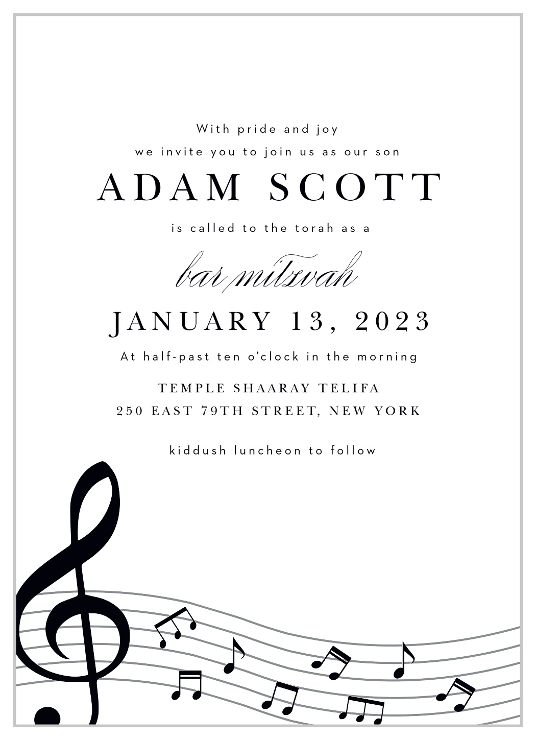 Musical Notes Bar Mitzvah Invitations