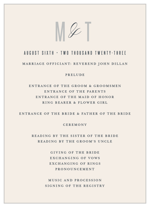 Traditionally Formal Wedding Programs