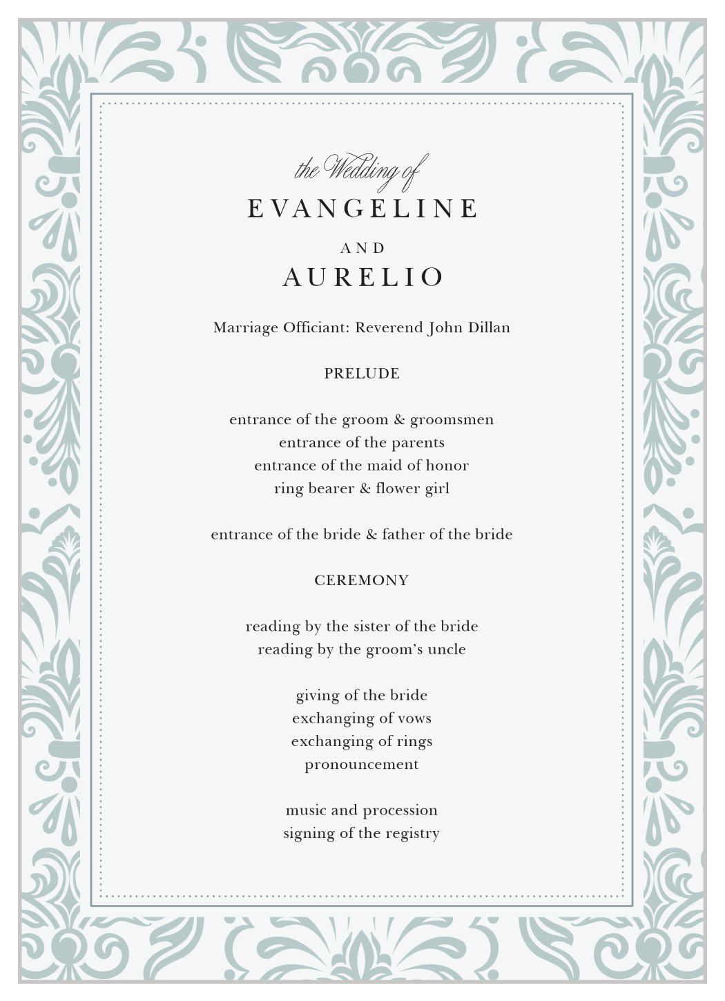 Timeless Damask Wedding Programs