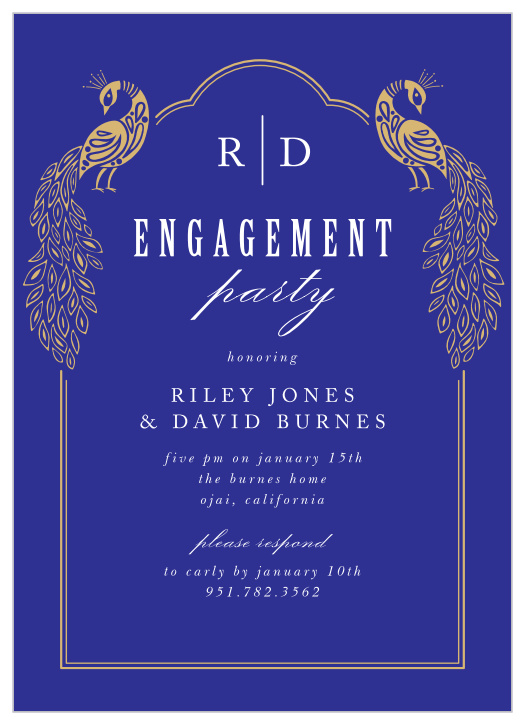 Gather everyone together to celebrate the flash on your finger with the shining illustrations of our Pretty Peacocks Engagement Party Invitations.