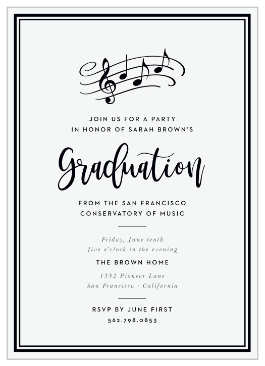 Gather your family and friends to support you on your big day with our Musical Grad Graduation Party Invitations. 