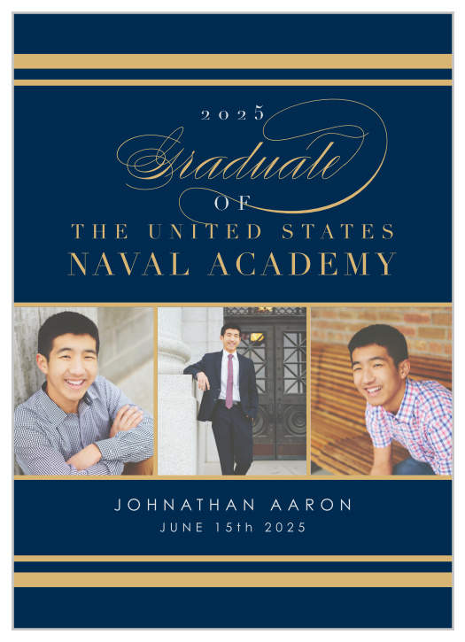 Our Navy Graduate Graduation Announcements provide the elegant appearance that your graduate's ceremony requires. 
