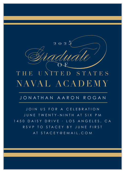 Our Navy Graduate Graduation Invitations provide the elegant appearance that your graduate's ceremony requires. 