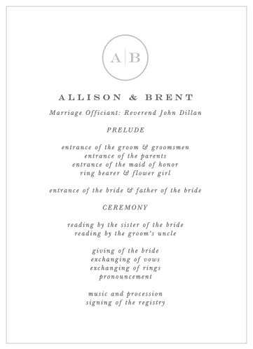 Minimalist Monogram Wedding Programs