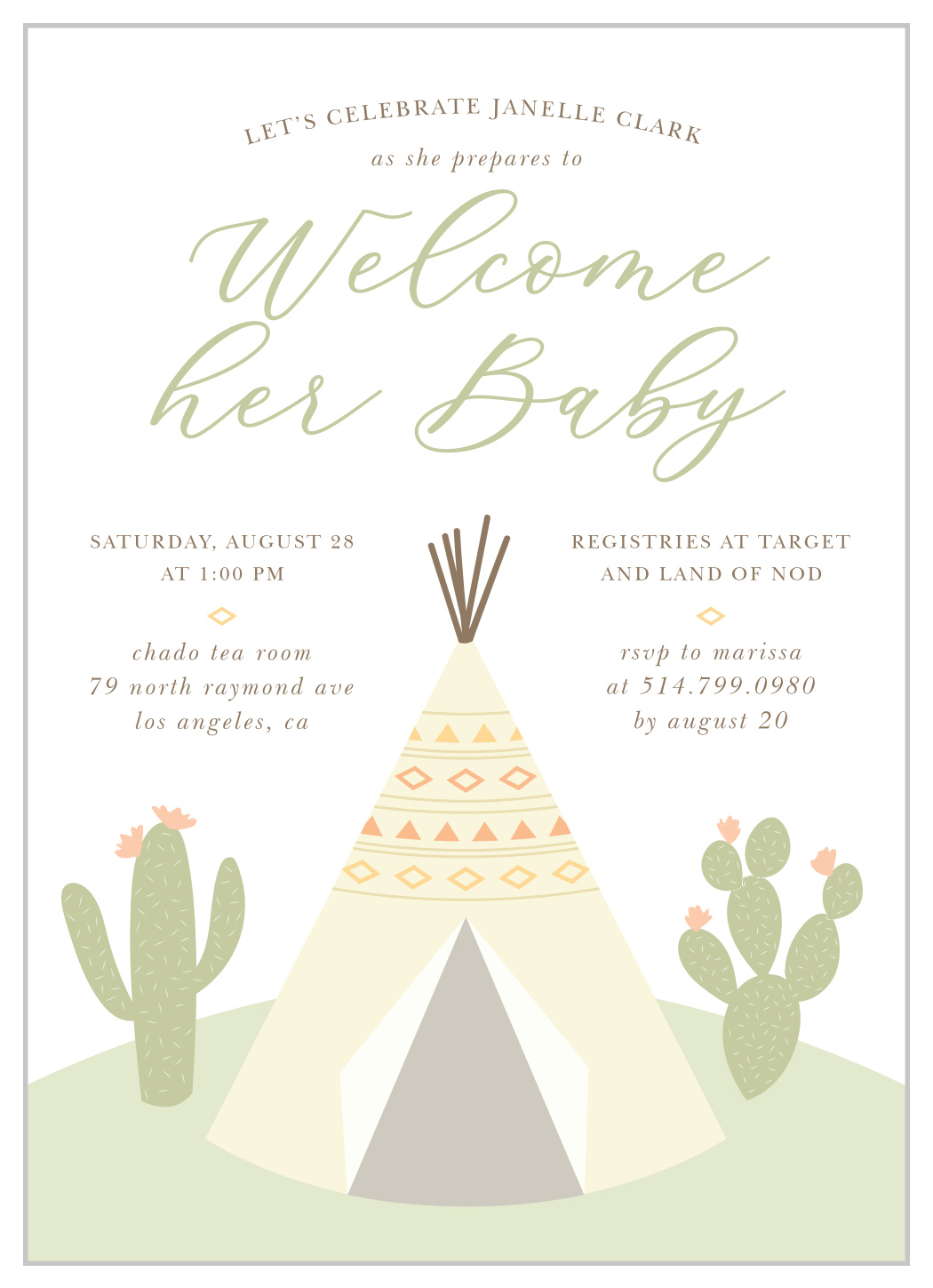 Desert Teepee Baby Shower Invitations