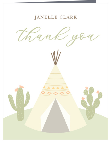 Thank your friends and family for celebrating your sweet angel with our Desert Teepee Baby Shower Thank You Cards. 