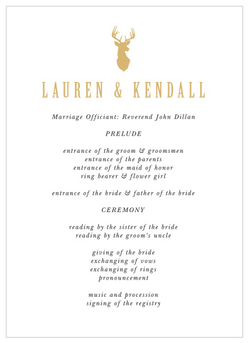 Camo & Antlers Wedding Programs